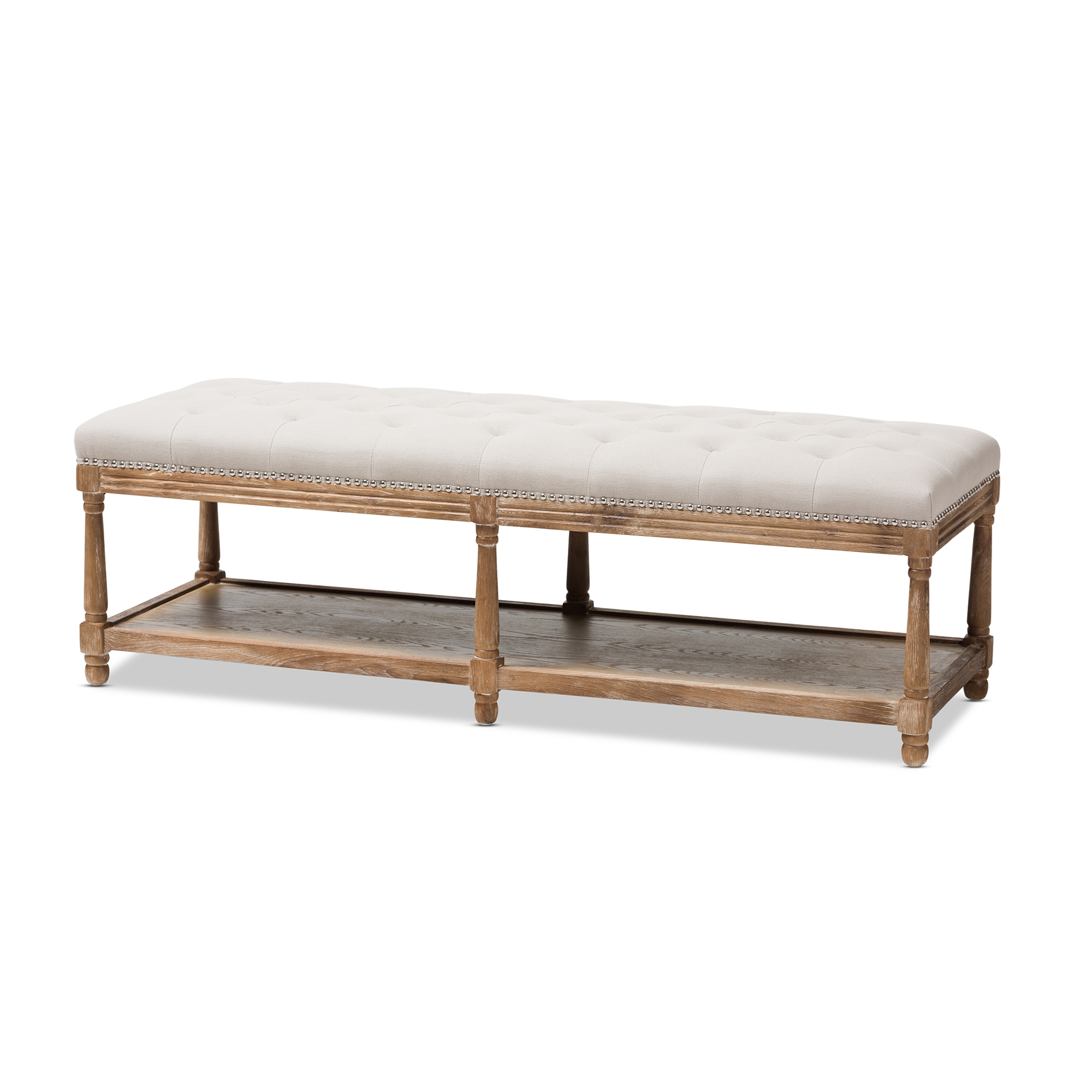 Baxton Studio Celeste French Country Weathered Oak Beige Linen